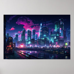 Poster Cyberpunk Tokyo Riverfront