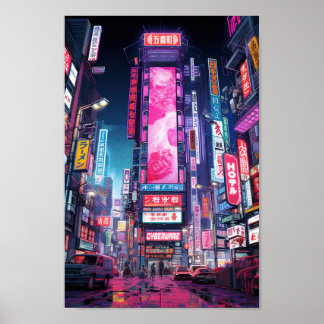 Poster Cyberpunk Tokyo rue Neon