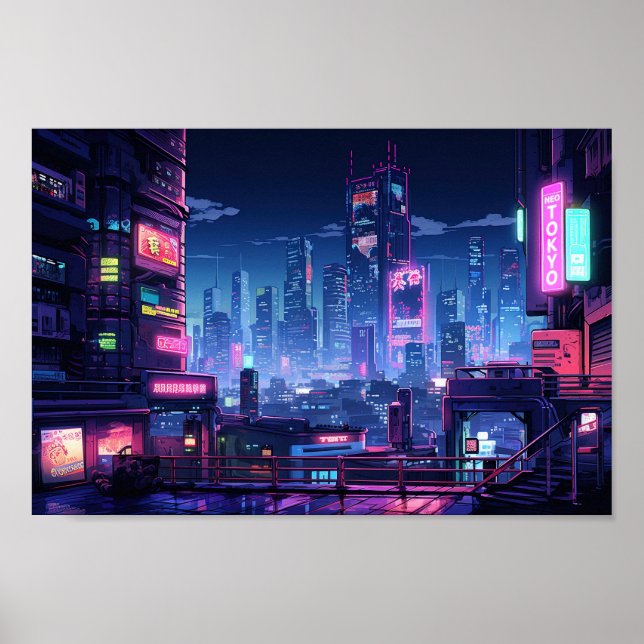 Poster Cyberpunk Tokyo Ville sur le toit (Devant)