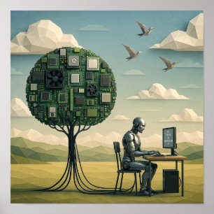 Poster Cyborg sous arbre de circuits