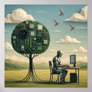Poster Cyborg Under Tree of Circuitry