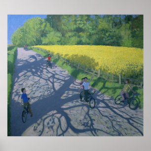 Poster Cyclistes et champ jaune Kedleston Derby