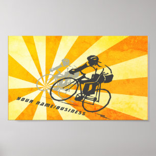 Poster Cyclistes routiers avec Retro Sunburst Biking Busi