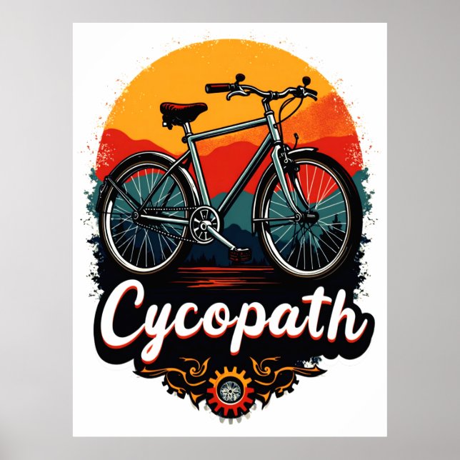 Poster Cycopaure : Vélo énergétique et soleil couchant Gr (Devant)
