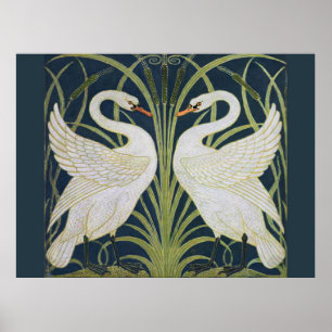 Poster Cygne Art Nouveau Deux Cygnes