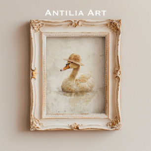 Poster Cygne avec Casquette de paille Peinture de sauvagi