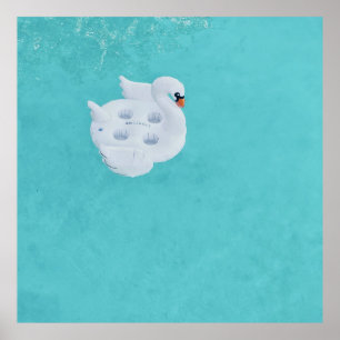 Poster Cygne blanc gonflable sur le plan d'eau