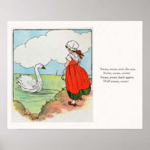 Poster Cygne, Cygne au-dessus de la mer Mère Goose Nurser