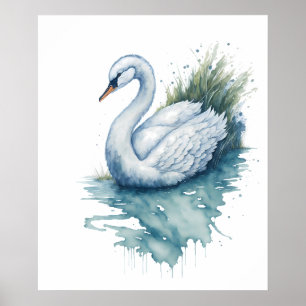 Poster cygne d'aquarelle à couper le souffle sur un lac t