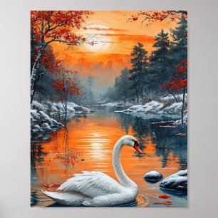 Poster Cygne d'automne sur le lac