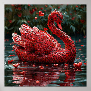 Poster ❤️ Cygne Red Heart Amour romantique Élégante décor