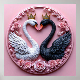 Poster Cygnes de mariage Amour Art 🦢🌸🤍✨