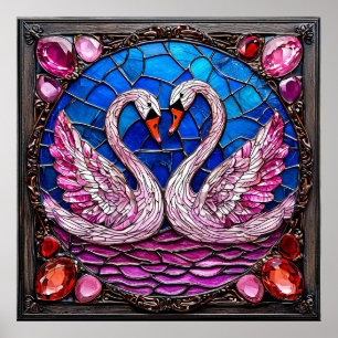 Poster Cygnes Élégants de Mariage Oiseaux Blancs Harmonie
