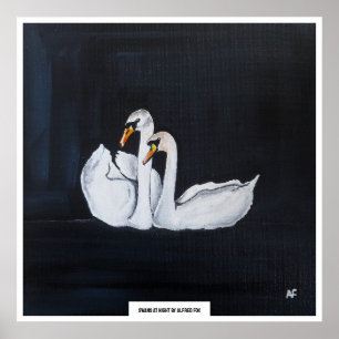Poster Cygnes la nuit Peinture d'Alfred Fox