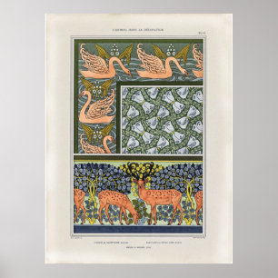 Poster Cygnes, papillons et Plante de flèche