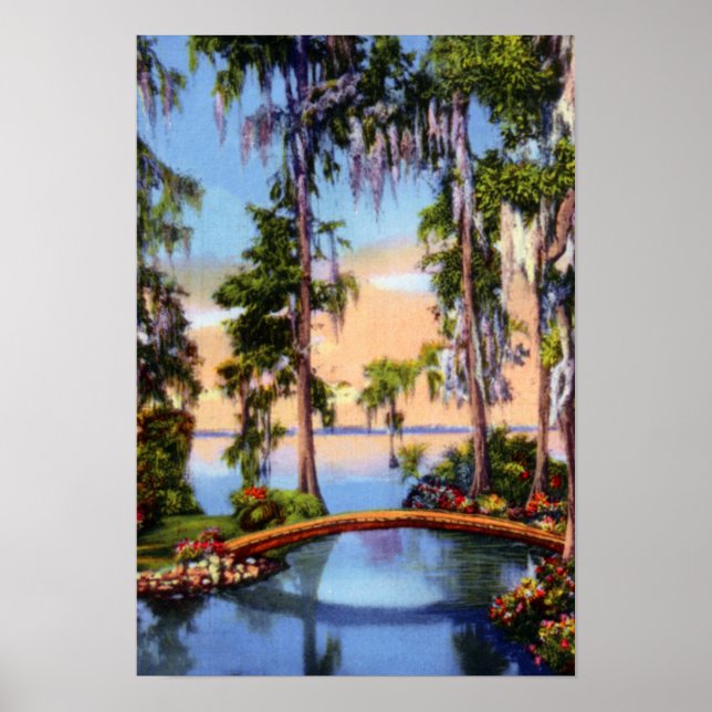 Poster Cypress Gardens Floride Pont rustique au-dessus du (Devant)