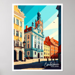 Poster Czestochowa Pologne Voyage illustration Vintage