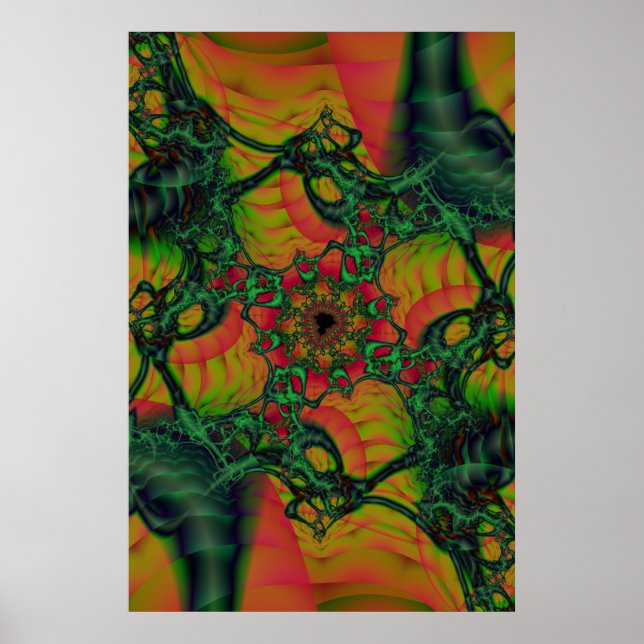 Poster D | Art fractal vert et jaune (Devant)