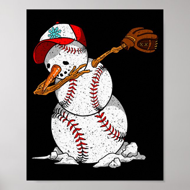 Poster Dabbing Baseball Snowman Snow Christmas Xmas Holid (Devant)