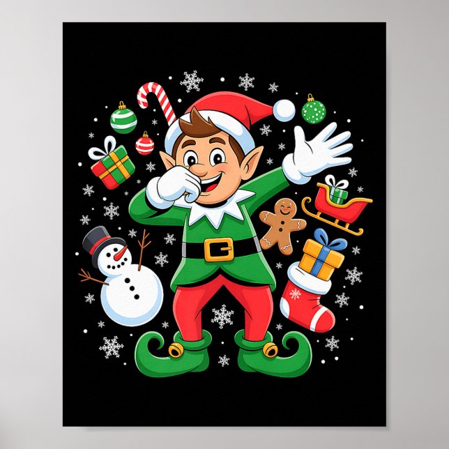 Poster Dabbing Elf Friends Xmas Boys Girls Dabbing Christ (Devant)