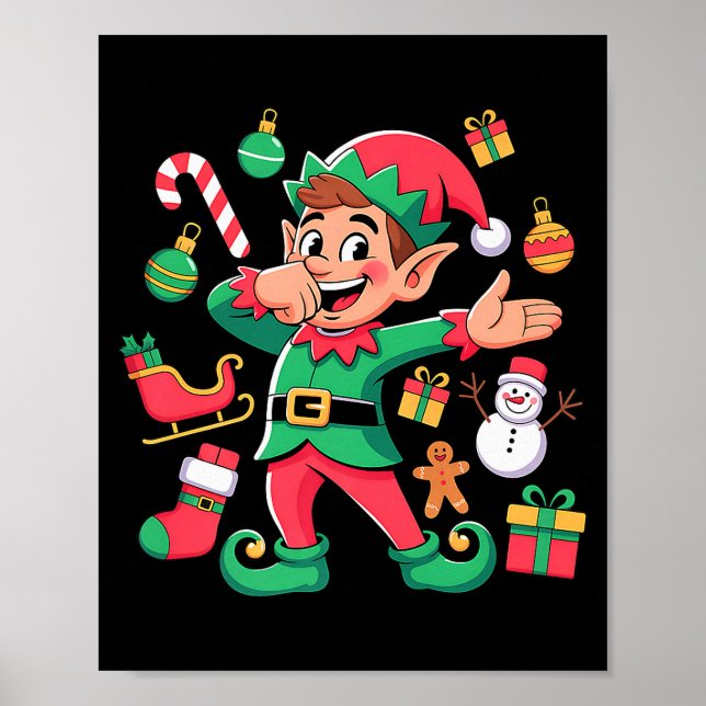 Poster Dabbing Elf Santa Sleigh Snowman Funny Dabbing Chr (Devant)