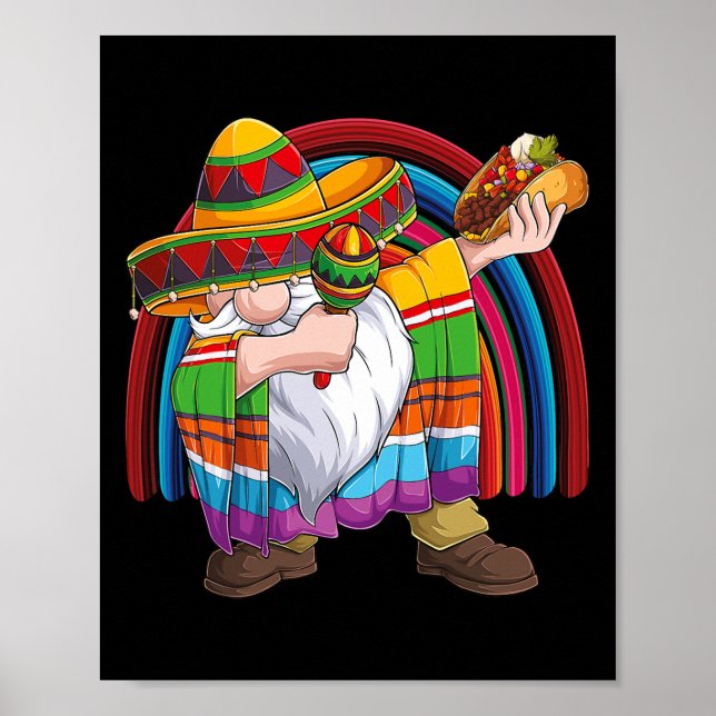Poster Dabbing Gnome Cinco De Mayo Fiesta Taco Sombrero (Devant)