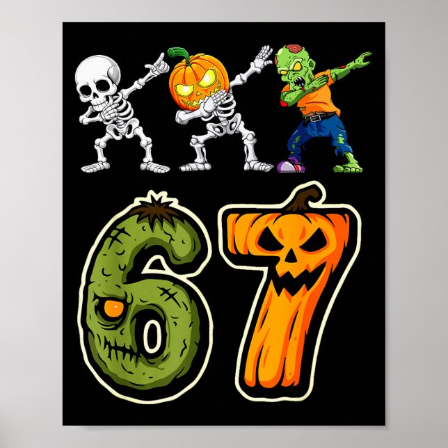 Poster Dabbing Halloween Boys Six Seven 67 Meme Funny Kid (Devant)