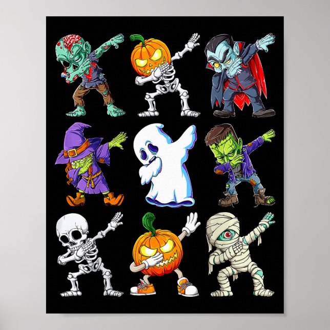 Poster Dabbing Halloween Boys Skeleton Zombie Y Pumpkin M (Devant)