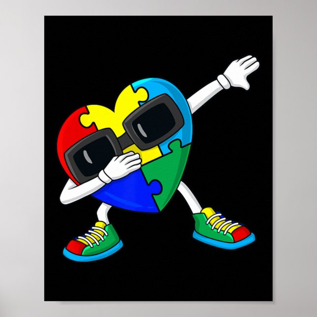 Poster Dabbing Heart Puzzle Pièces Autisme Dab Garçons Fi (Devant)