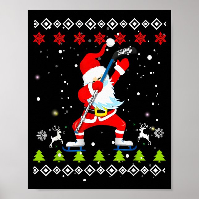 Poster Dabbing Santa Hockey Ugly Christmas Sweater Xmas  (Devant)