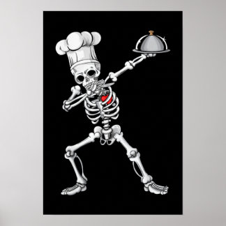 Poster Dabbing Skeleton Chef Déjeuner Lady Halloween