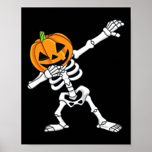 Poster Dabbing Skeleton Citrouille Head Fun Halloween Dab