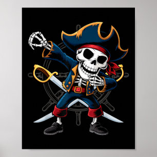 Poster Dabbing Skeleton Pirate Halloween Jolly roger pour