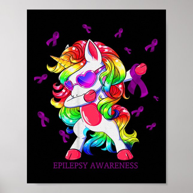 Poster Dabbing Unicorn Epilepsie Sensibilisation Ribbon C (Devant)