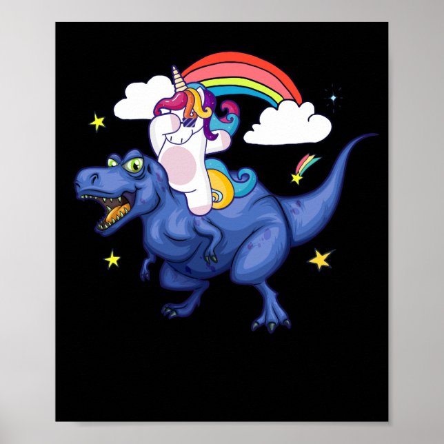 Poster Dabbing Unicorn Tyrannosaurus Rex Dinosaur arc-en- (Devant)