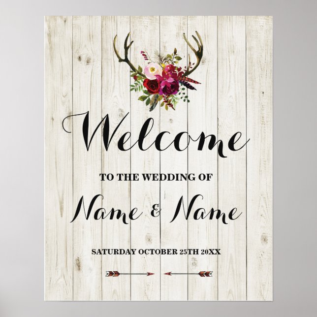 Poster d'accueil Antler Signal Mariage Floral Post (Devant)