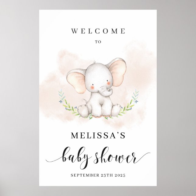 Poster d'accueil baby shower éléphant mignon 24x36 (Devant)