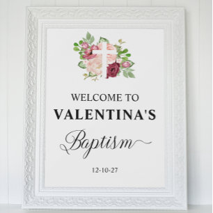 Poster d'accueil de la fille rose florale Baptême