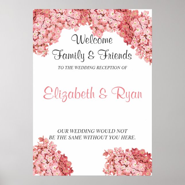 Poster d'accueil de mariage personnalisé Pink Hydr (Devant)