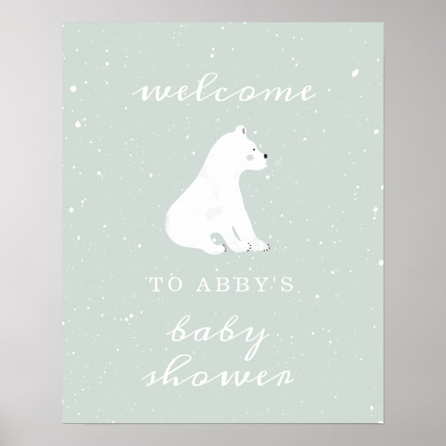 Poster d'accueil du Baby shower de neige bleu Ours (Devant)