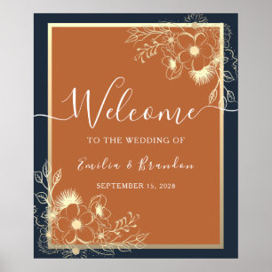 Poster d'accueil Mariage floral doré
