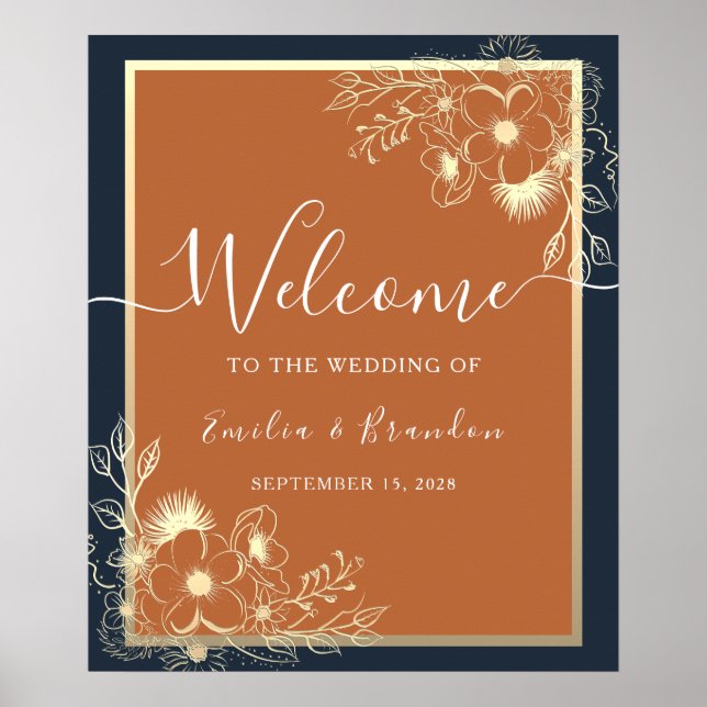 Poster d'accueil Mariage floral doré (Devant)