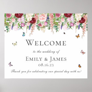 Poster d'accueil Pink Purple Floral & Papillons