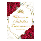 Poster d'accueil Quinceanera Floral Rouge et Or