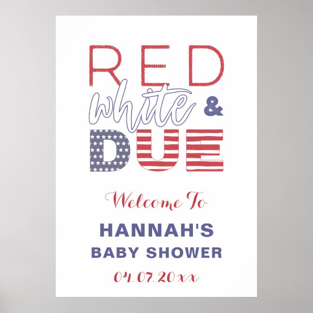 Poster d'accueil Red White & DUE Baby shower Party (Devant)