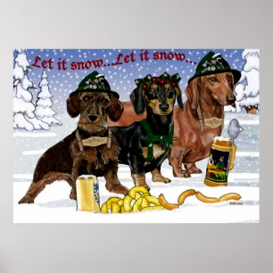 Poster Dachshund à Noël