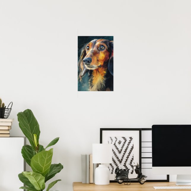 Poster Dachshund à poil long en gros plan (Bureau à domicile)
