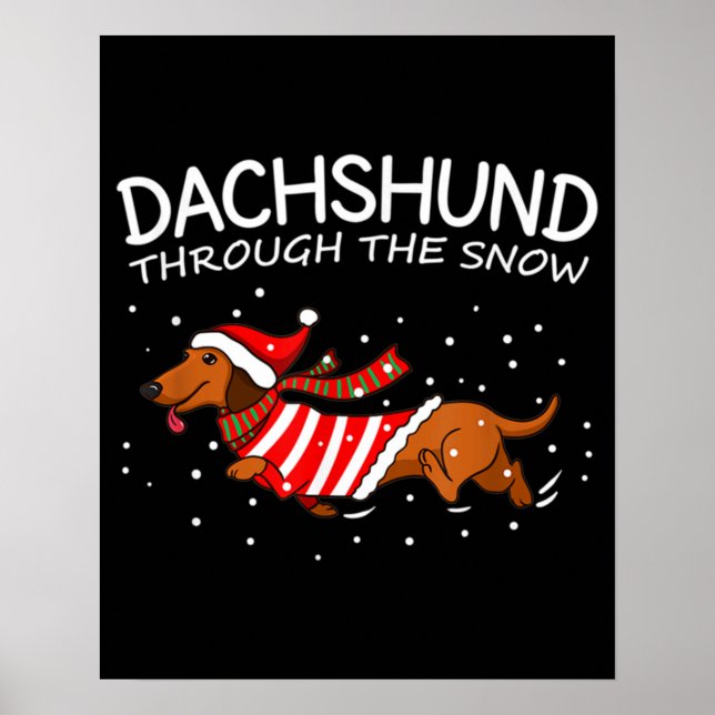 Poster Dachshund à travers la neige drôle chien Noël (Devant)