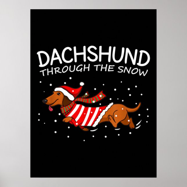 Poster Dachshund à travers la neige drôle chien Noël (Devant)