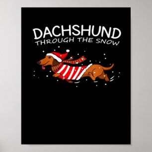 Poster Dachshund à travers la neige Funny Dog Noël Cla